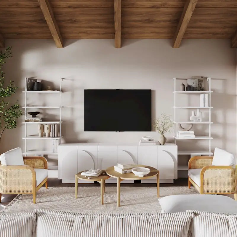 Meuble d'appoint Iris en bois, buffet, crédence ou meuble TV avec portes cintrées et étagères réglables