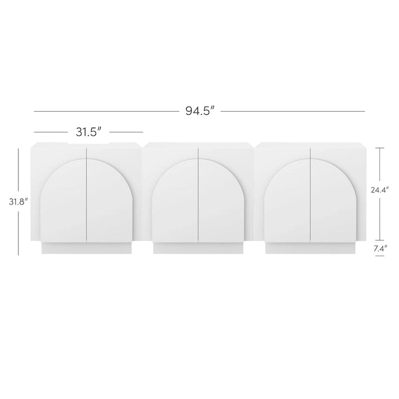 Meuble d'appoint Iris en bois, buffet, crédence ou meuble TV avec portes cintrées et étagères réglables
