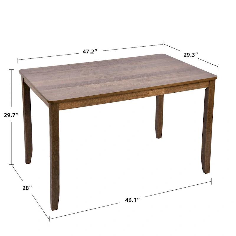 Ensemble de table à manger 5 pièces en bois massif 47L (1 table + 4 chaises à dossier à lattes)