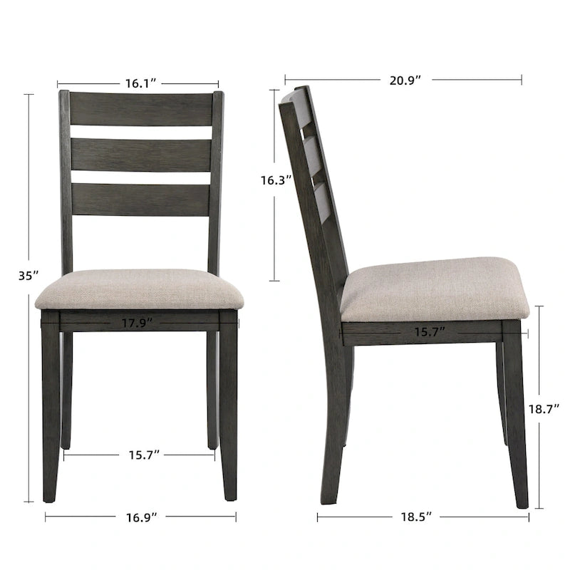 Ensemble de table à manger 5 pièces en bois massif 47L (1 table + 4 chaises à dossier à lattes)