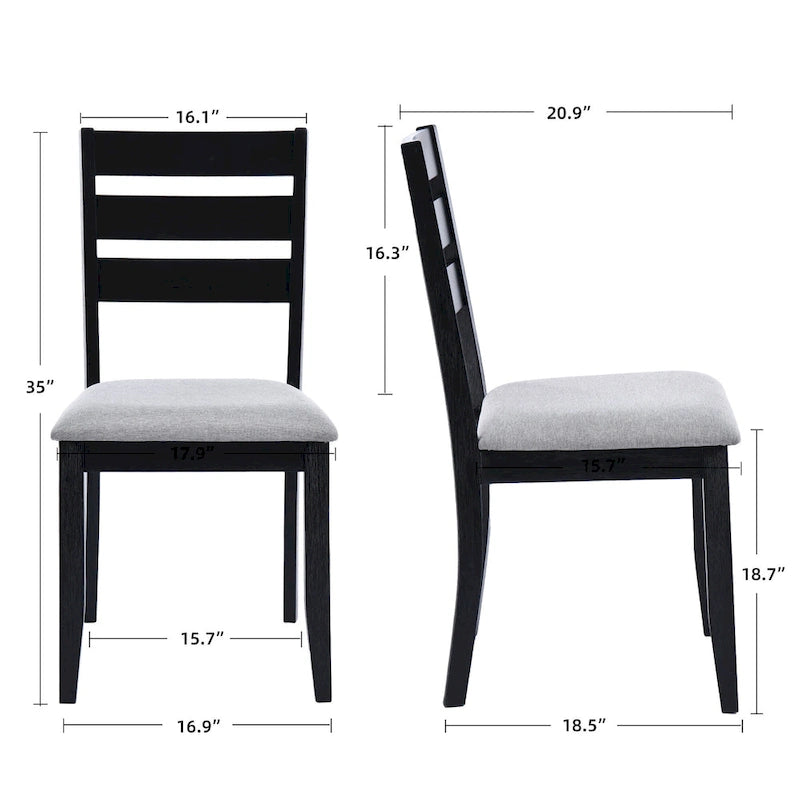 Ensemble de table à manger 5 pièces en bois massif 47L (1 table + 4 chaises à dossier à lattes)