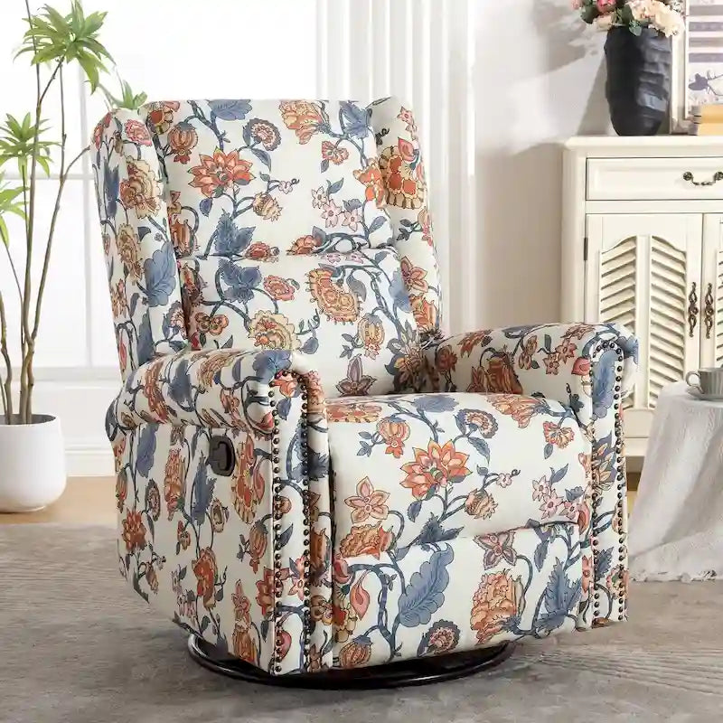 Fauteuil inclinable manuel pivotant HOMYKA à motif floral, avec dossier rembourré