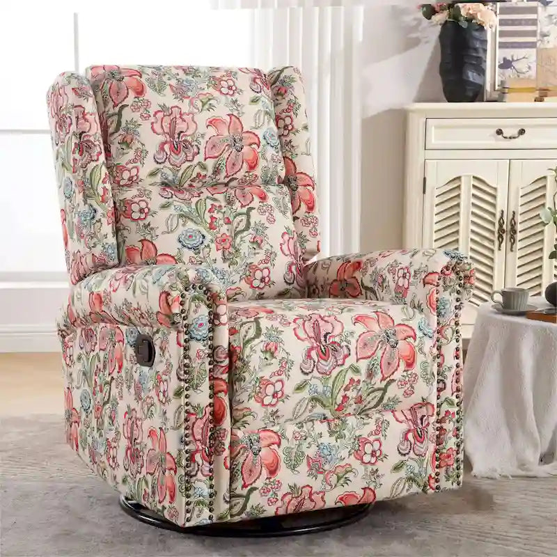 Fauteuil inclinable manuel pivotant HOMYKA à motif floral, avec dossier rembourré