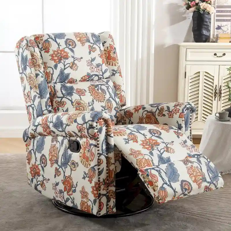 Fauteuil inclinable manuel pivotant HOMYKA à motif floral, avec dossier rembourré