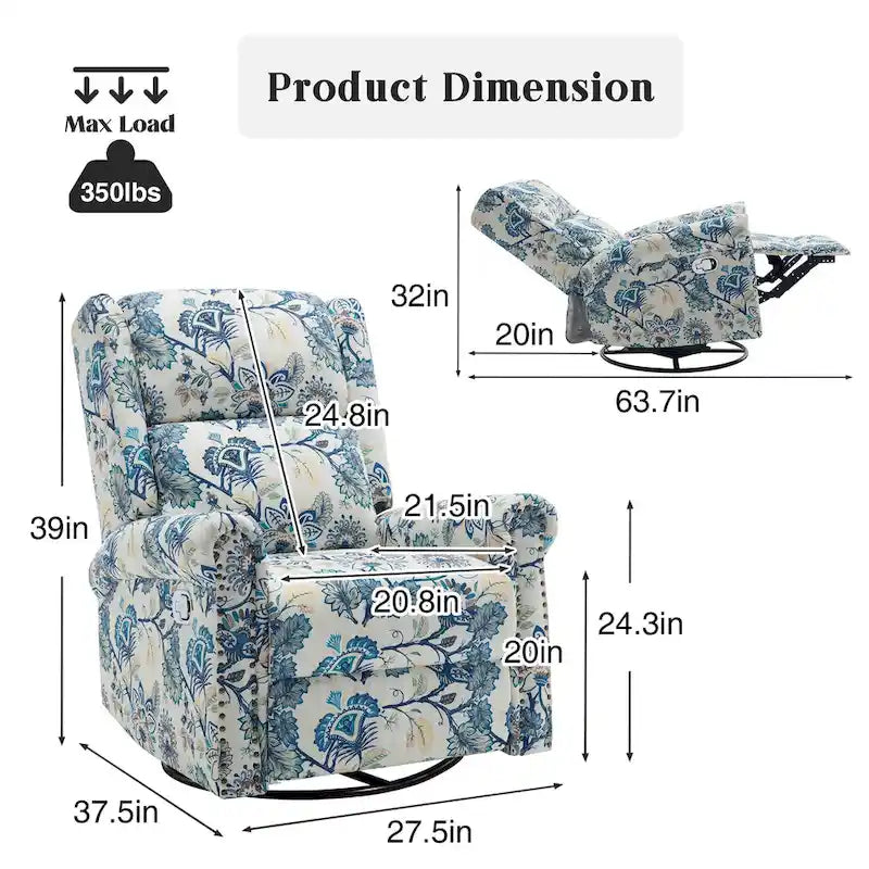 Fauteuil inclinable manuel pivotant HOMYKA à motif floral, avec dossier rembourré