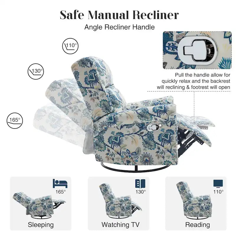 Fauteuil inclinable manuel pivotant HOMYKA à motif floral, avec dossier rembourré