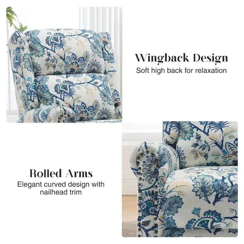 Fauteuil inclinable manuel pivotant HOMYKA à motif floral, avec dossier rembourré