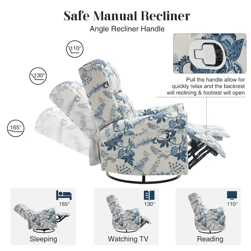 Fauteuil inclinable manuel pivotant HOMYKA à motif floral, avec dossier rembourré