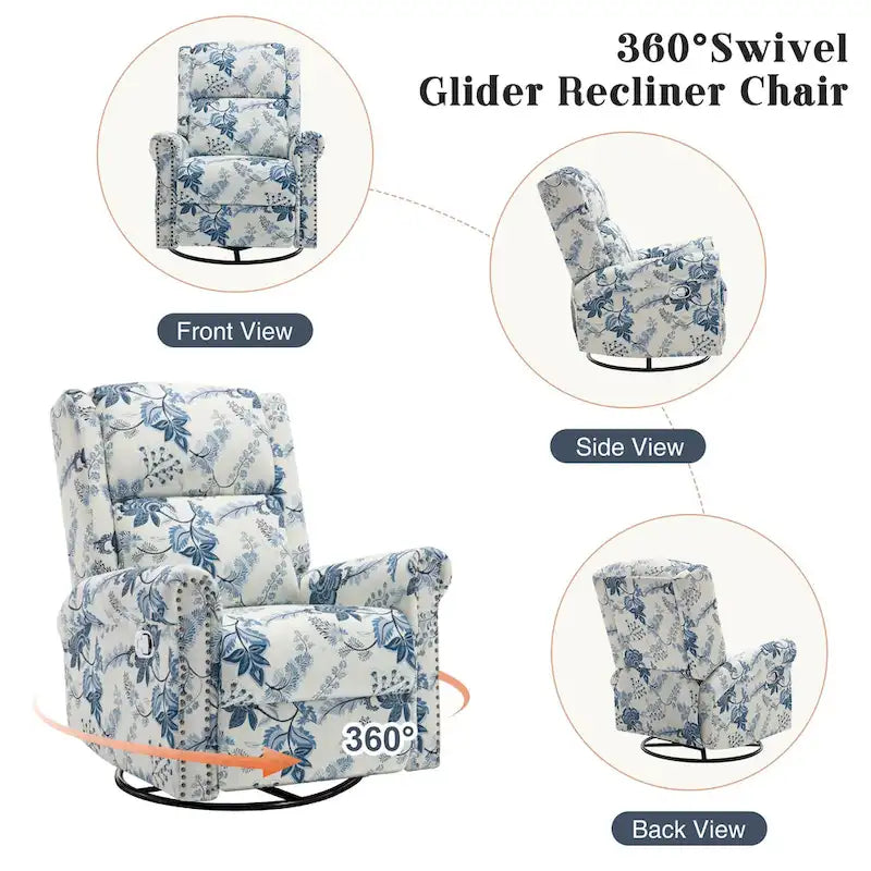 Fauteuil inclinable manuel pivotant HOMYKA à motif floral, avec dossier rembourré