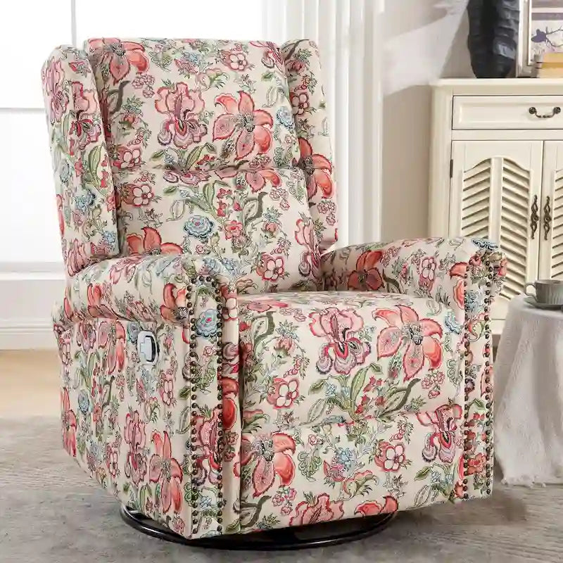 Fauteuil inclinable manuel pivotant HOMYKA à motif floral, avec dossier rembourré