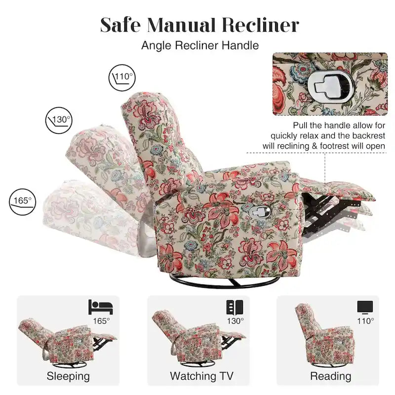 Fauteuil inclinable manuel pivotant HOMYKA à motif floral, avec dossier rembourré