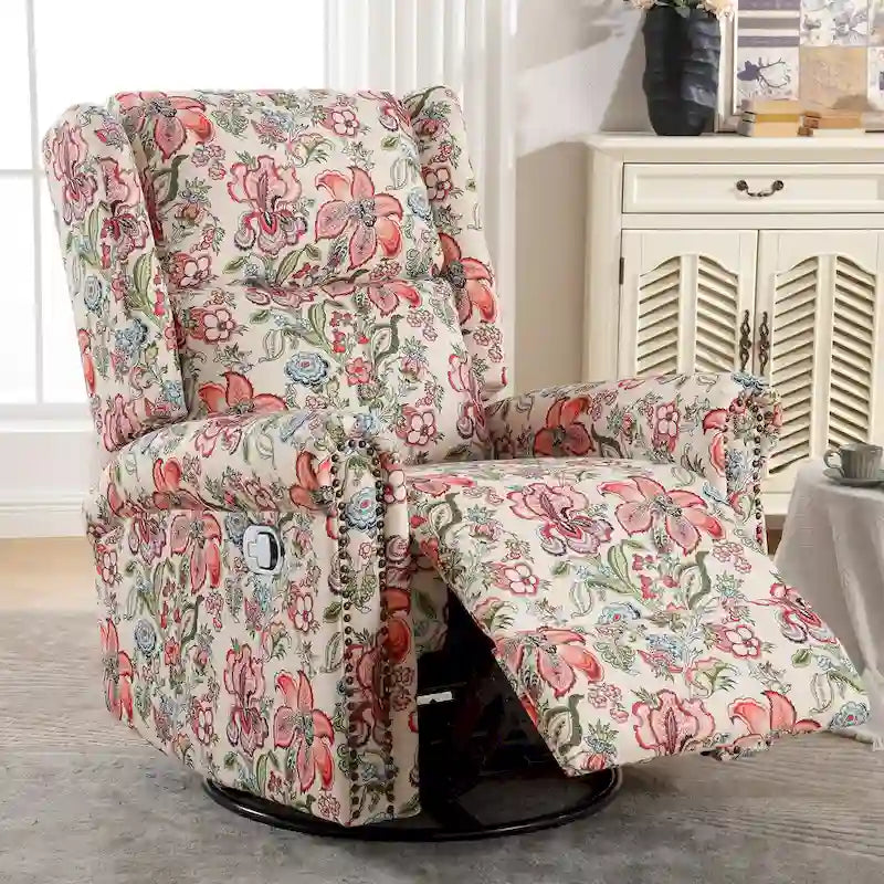 Fauteuil inclinable manuel pivotant HOMYKA à motif floral, avec dossier rembourré