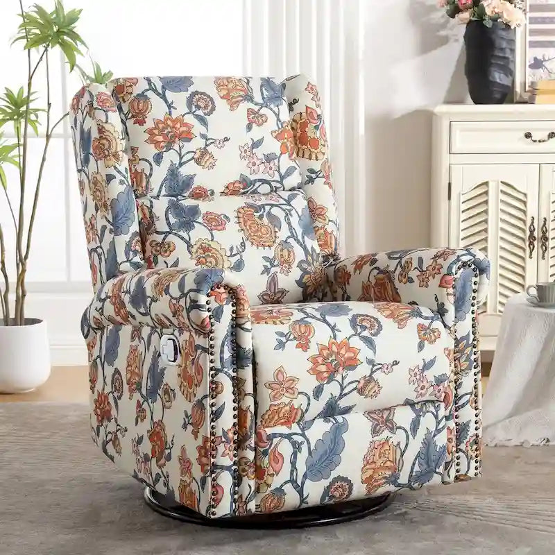Fauteuil inclinable manuel pivotant HOMYKA à motif floral, avec dossier rembourré
