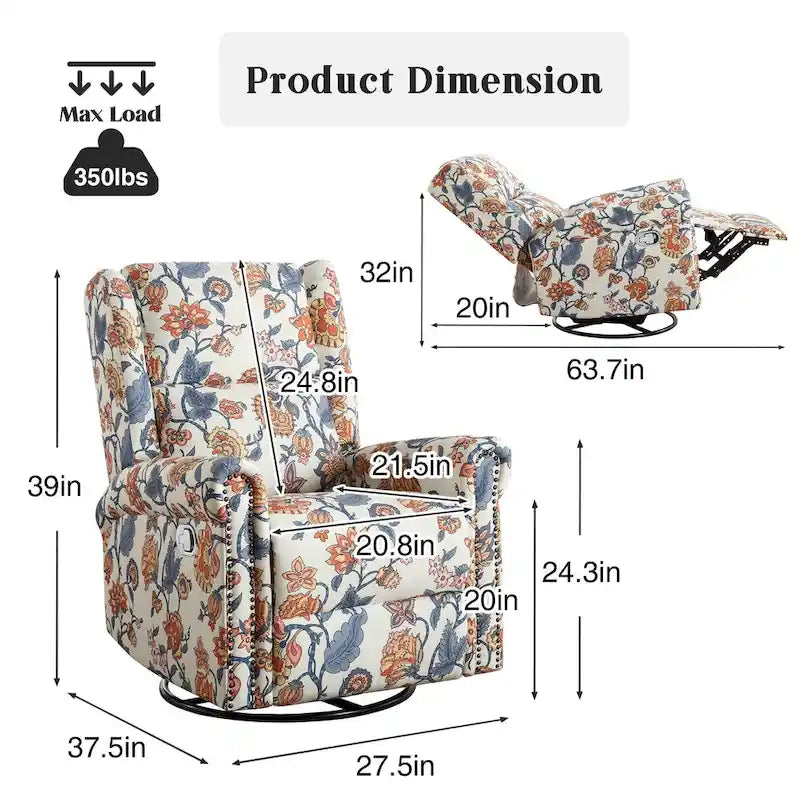 Fauteuil inclinable manuel pivotant HOMYKA à motif floral, avec dossier rembourré