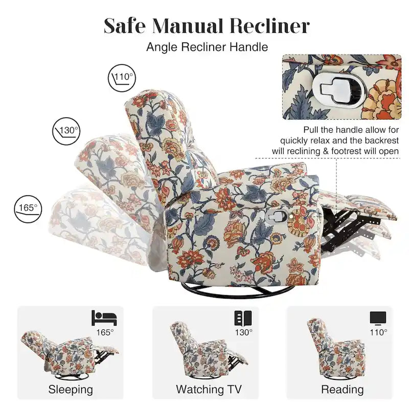 Fauteuil inclinable manuel pivotant HOMYKA à motif floral, avec dossier rembourré