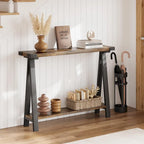 Console de style campagnard de 110 cm (43,3 pouces) à 2 niveaux, idéale pour le salon ou comme table d'appoint.