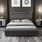 Cadre de lit Queen avec tiroirs de rangement, tête de lit réglable et éclairage LED