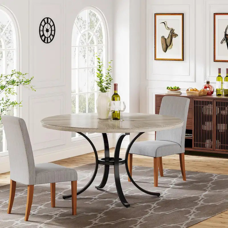 Round Dining Table for 4-6 People, Wood Kitchen Table for Dining Room