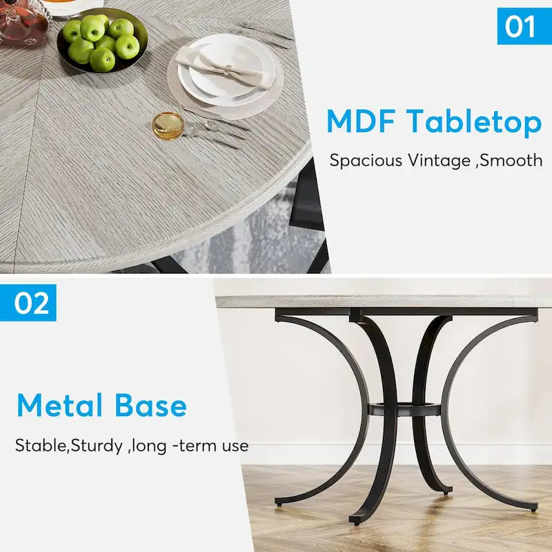 Table de salle à manger ronde pour 4 à 6 personnes, table de cuisine en bois pour salle à manger