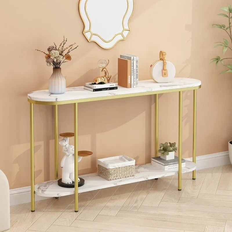 Console Table 2 Tier Narrow Entryway Table with Storage Shelves