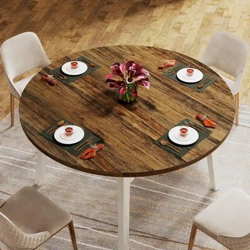Table de salle à manger ronde pour 4 à 6 personnes, table de cuisine de style campagnard de 119 cm (47 pouces).