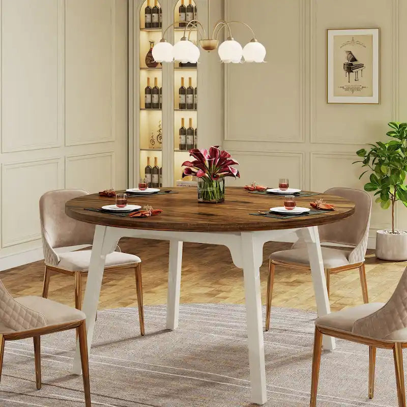 Table de salle à manger ronde pour 4 à 6 personnes, table de cuisine de style campagnard de 119 cm (47 pouces).