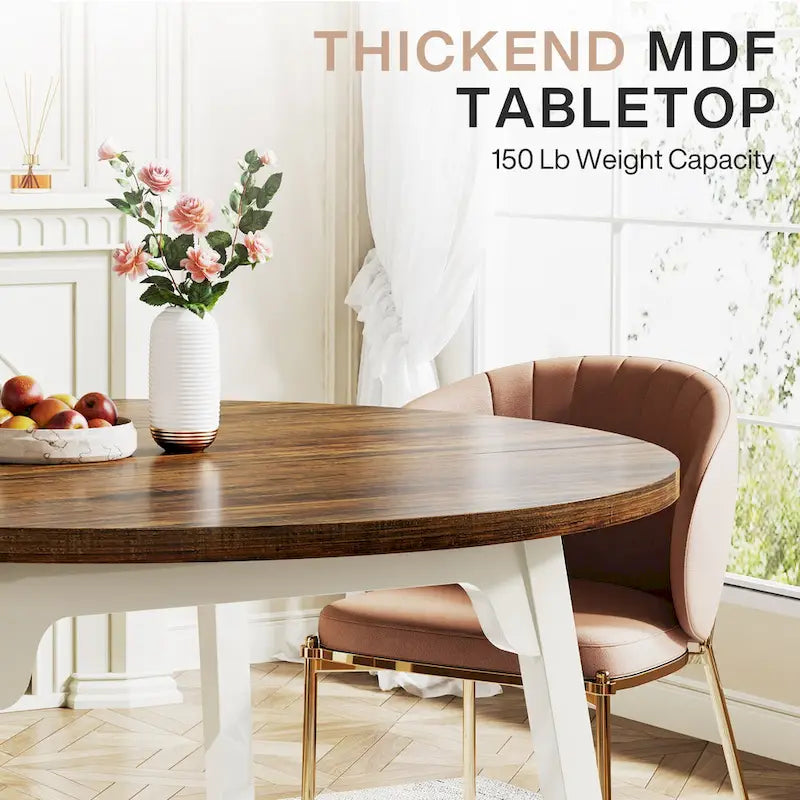 Table de salle à manger ronde pour 4 à 6 personnes, table de cuisine de style campagnard de 119 cm (47 pouces).