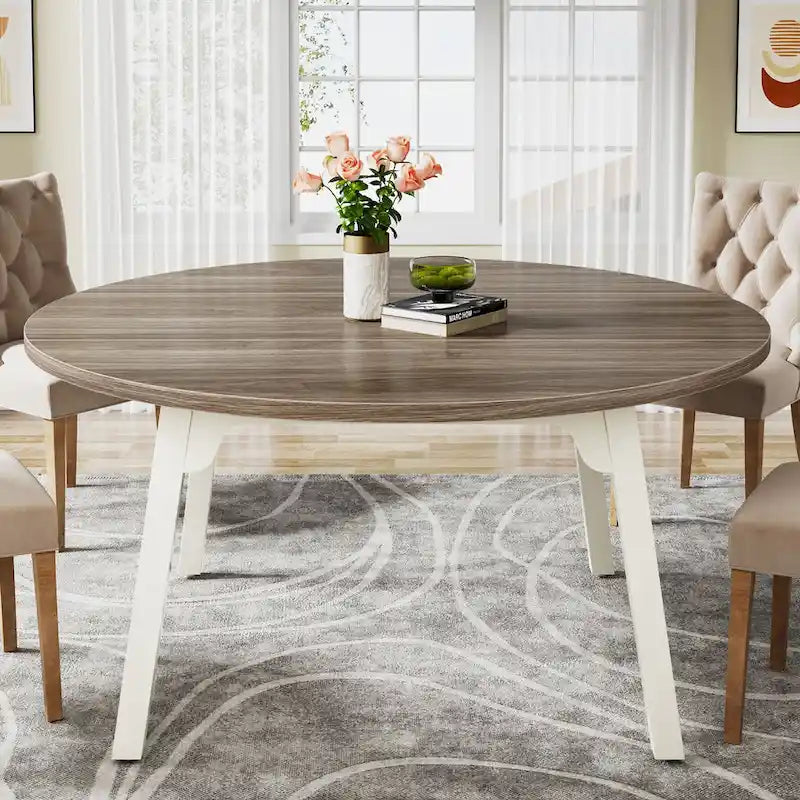 Table de salle à manger ronde pour 4 à 6 personnes, table de cuisine de style campagnard de 119 cm (47 pouces).