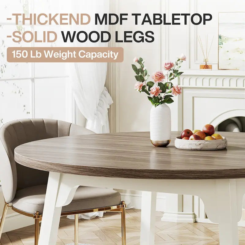 Table de salle à manger ronde pour 4 à 6 personnes, table de cuisine de style campagnard de 119 cm (47 pouces).