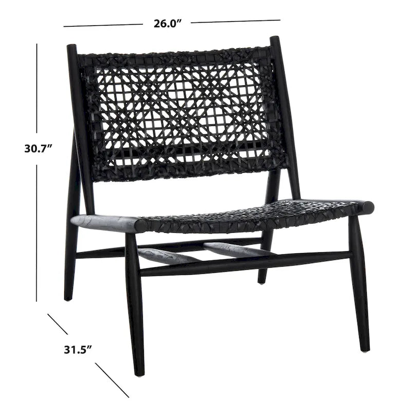 Fauteuil d'appoint carré SAFAVIEH Queenie Bandelier en cuir tressé ajouré - 66 cm L x 81 cm P x 79 cm H