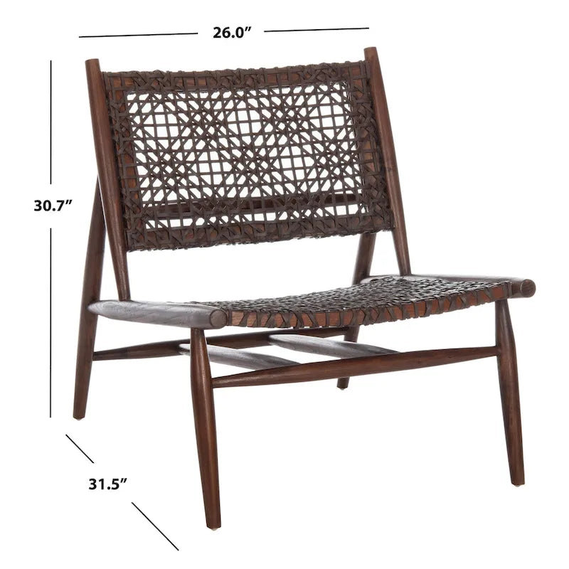 Fauteuil d'appoint carré SAFAVIEH Queenie Bandelier en cuir tressé ajouré - 66 cm L x 81 cm P x 79 cm H