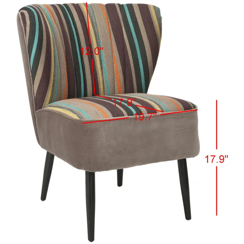 Fauteuil d'appoint SAFAVIEH Lauryne style Mid-Century à rayures arc-en-ciel - 62 x 72 x 76 cm (24 x 28 x 29,9 pouces) - 61 x 71 x 76 cm (24 x 28 x 30 pouces)