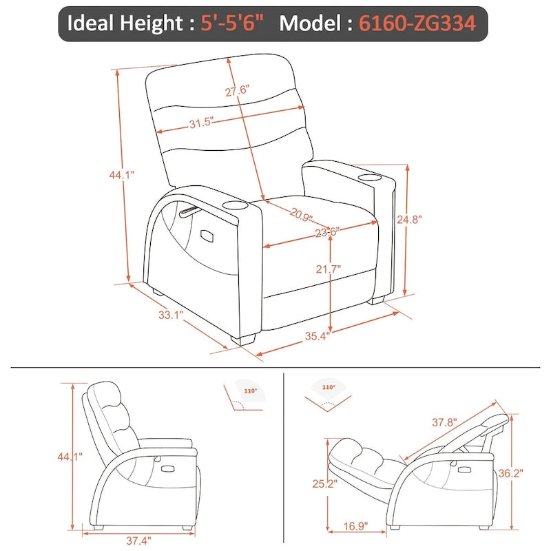 Fauteuil inclinable électrique zéro gravité MCombo avec appui-tête réglable pour salon, tissu ZG334