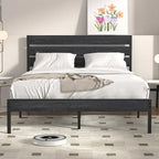 Javlergo Platform Bed Frame with Wood Headboard, Strong Metal Slats Support/No Box Spring Needed, Black