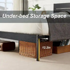 Cadre de lit plateforme Javlergo avec tête de lit en bois, sommier à lattes métalliques robustes, sans sommier tapissier, noir