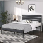 Cadre de lit plateforme Javlergo avec tête de lit en bois, sommier à lattes métalliques robustes, sans sommier tapissier, noir