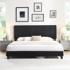 King Size Upholstered Platform Bed Frame with Linen Fabric Headboard,Black