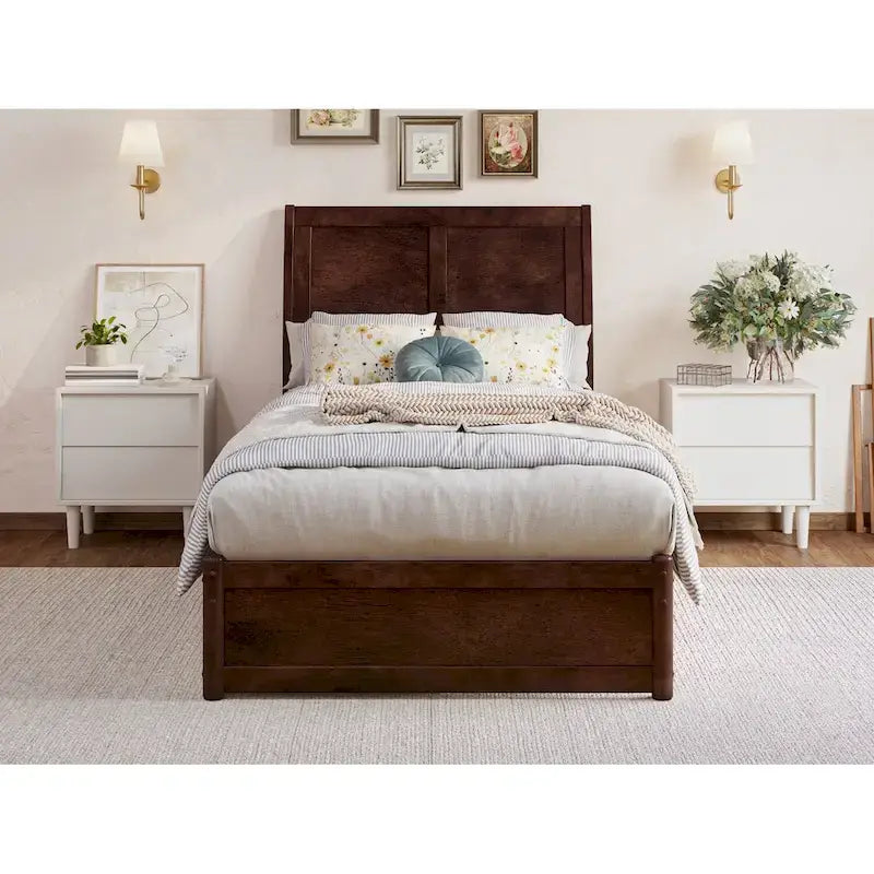 Lit plateforme Andorre avec pied de lit à panneaux et lit gigogne Twin XL