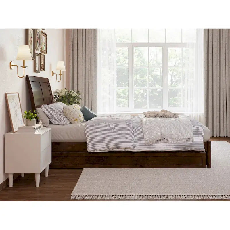 Lit plateforme Andorre avec pied de lit à panneaux et lit gigogne Twin XL