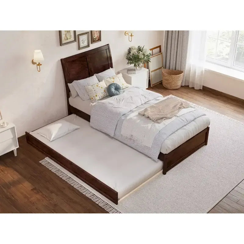 Lit plateforme Andorre avec pied de lit à panneaux et lit gigogne Twin XL