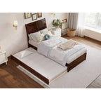 Lit plateforme Andorre avec pied de lit à panneaux et lit gigogne Twin XL