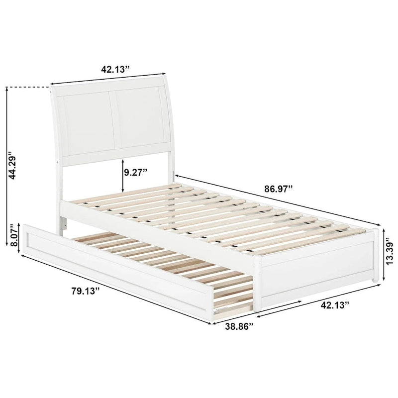 Lit plateforme Andorre avec pied de lit à panneaux et lit gigogne Twin XL