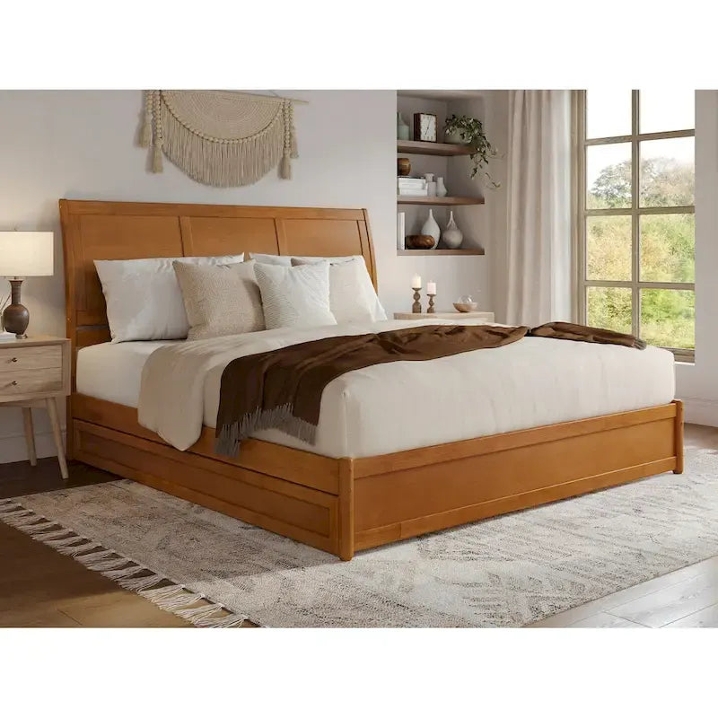 Lit plateforme Andorre avec pied de lit à panneaux et lit gigogne Twin XL