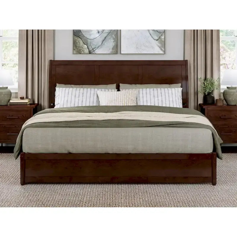 Lit plateforme Andorre avec pied de lit à panneaux et lit gigogne Twin XL