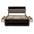 Lit plateforme avec tête de lit de rangement, étagère à chaussures et 4 tiroirs