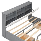 Lit plateforme avec tête de lit de rangement, étagère à chaussures et 4 tiroirs