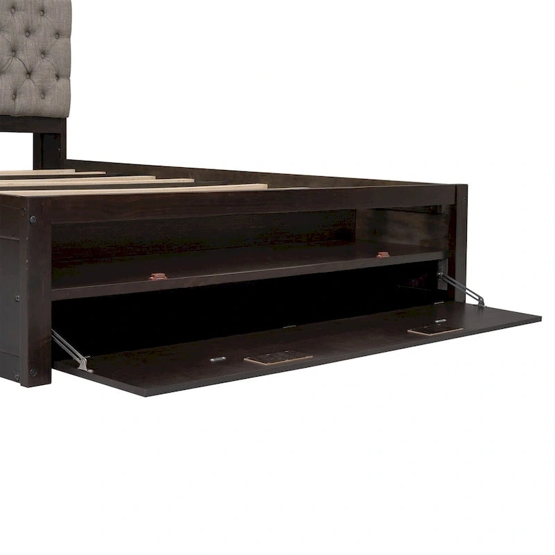 Lit plateforme avec tête de lit de rangement, étagère à chaussures et 4 tiroirs