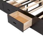 Lit plateforme avec tête de lit de rangement, étagère à chaussures et 4 tiroirs