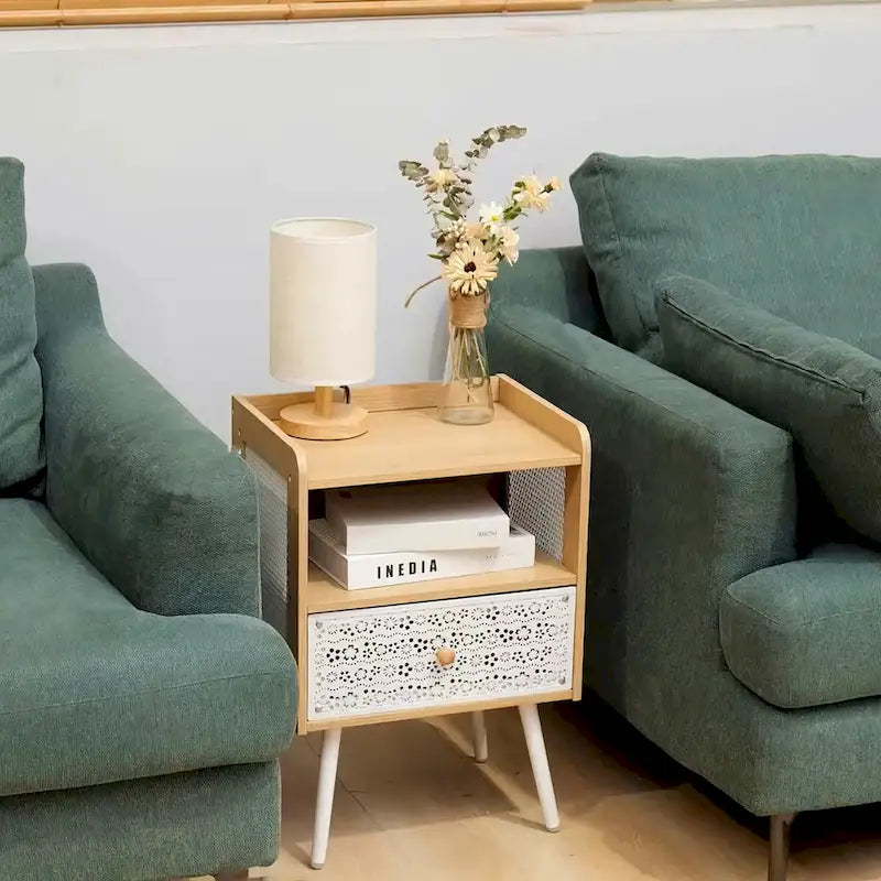 Table de chevet en bois avec pieds en métal, ensemble de 2