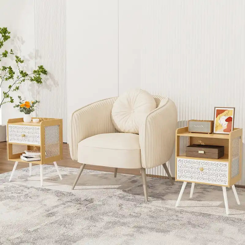 Table de chevet en bois avec pieds en métal, ensemble de 2